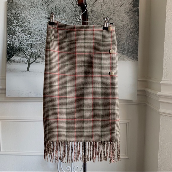 Worth Dresses & Skirts - WORTH SKIRT WOOL PLAID FRINGE WRAP SKIRT FRINGE TRIM PLAID